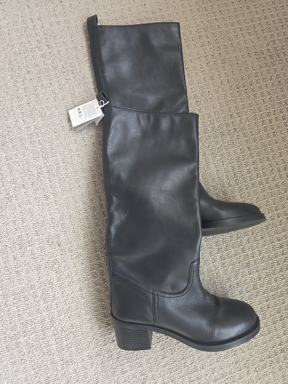Brand New H&M Black Knee-High Leather-Look Platform Boots